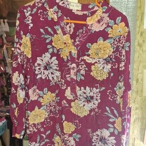 Floral Print Blouse - Purple and Yellow